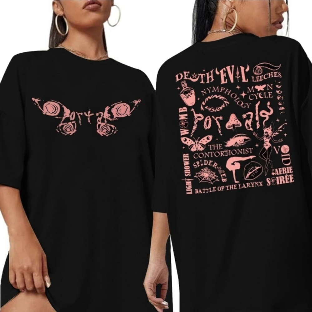 Crancious Butterflies Black and Pink Graphic T-Shirt Size XXL